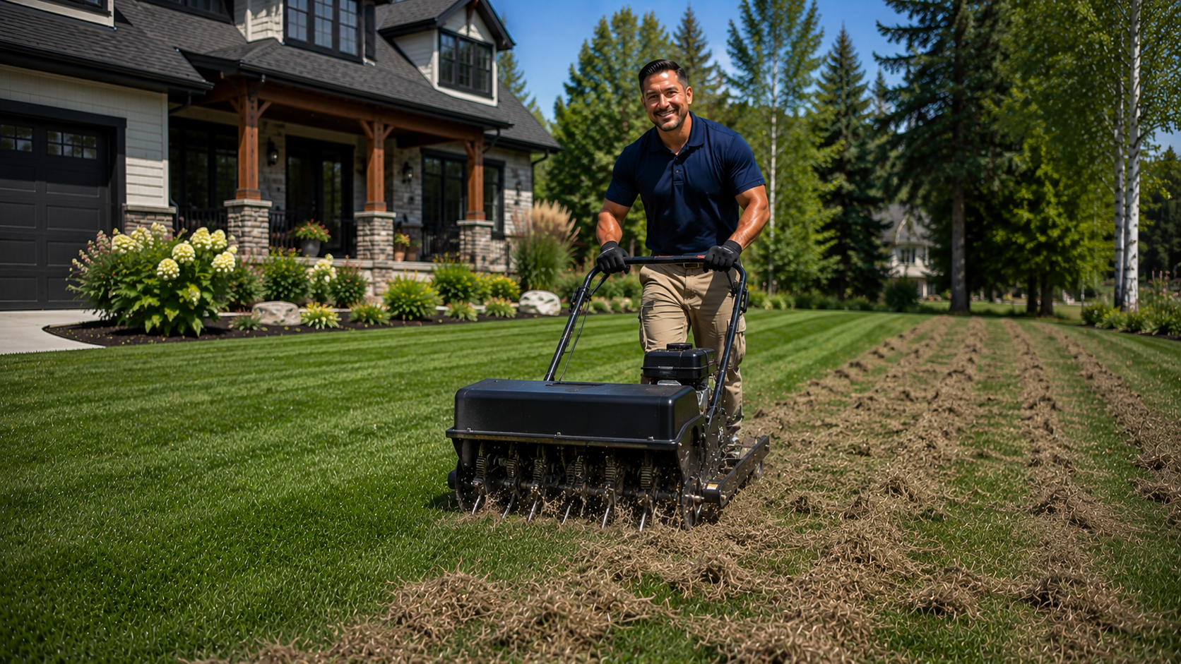 Professional lawn dethatching service